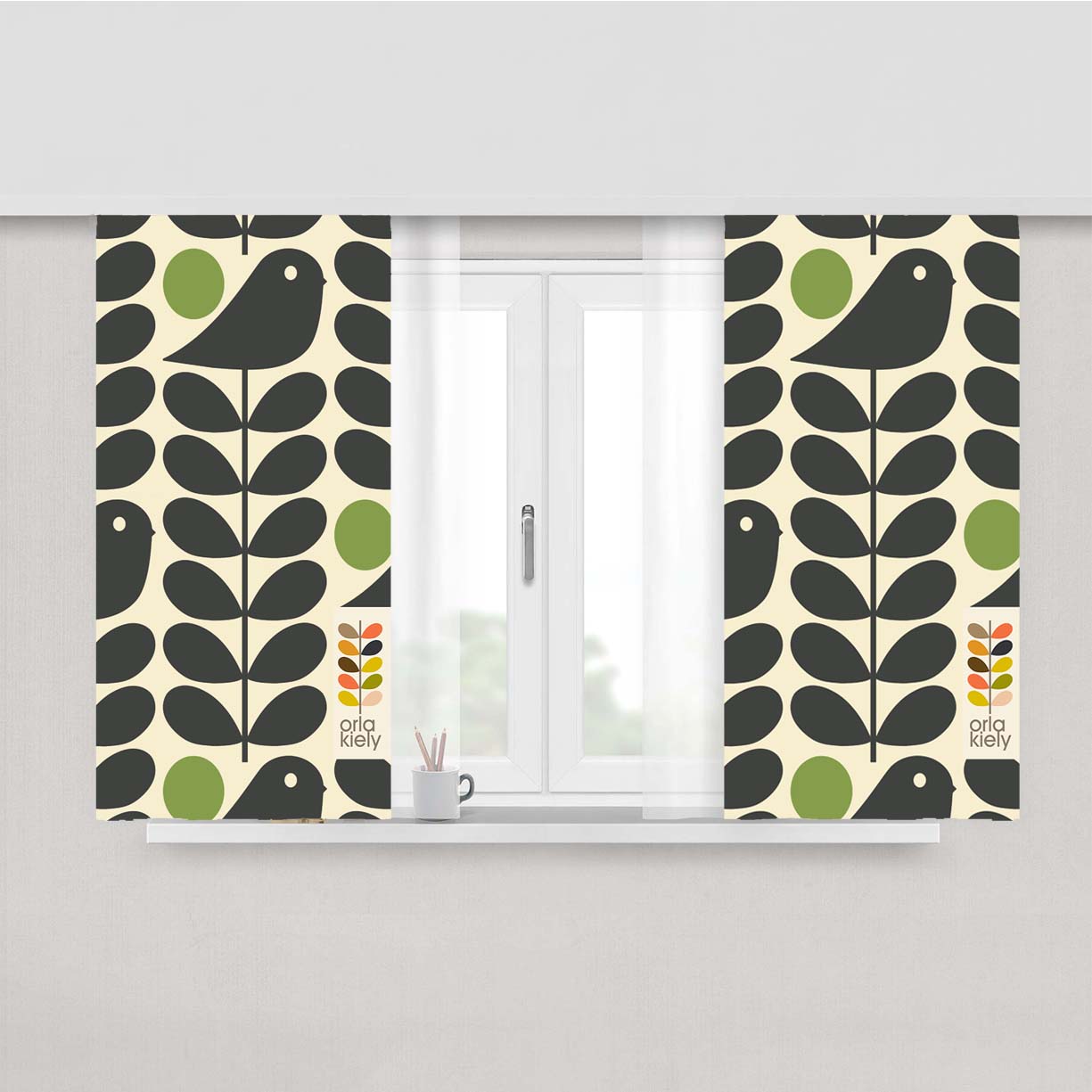 Orla Kiely Early Bird Monogram Pattern Peach Skin Window Curtains