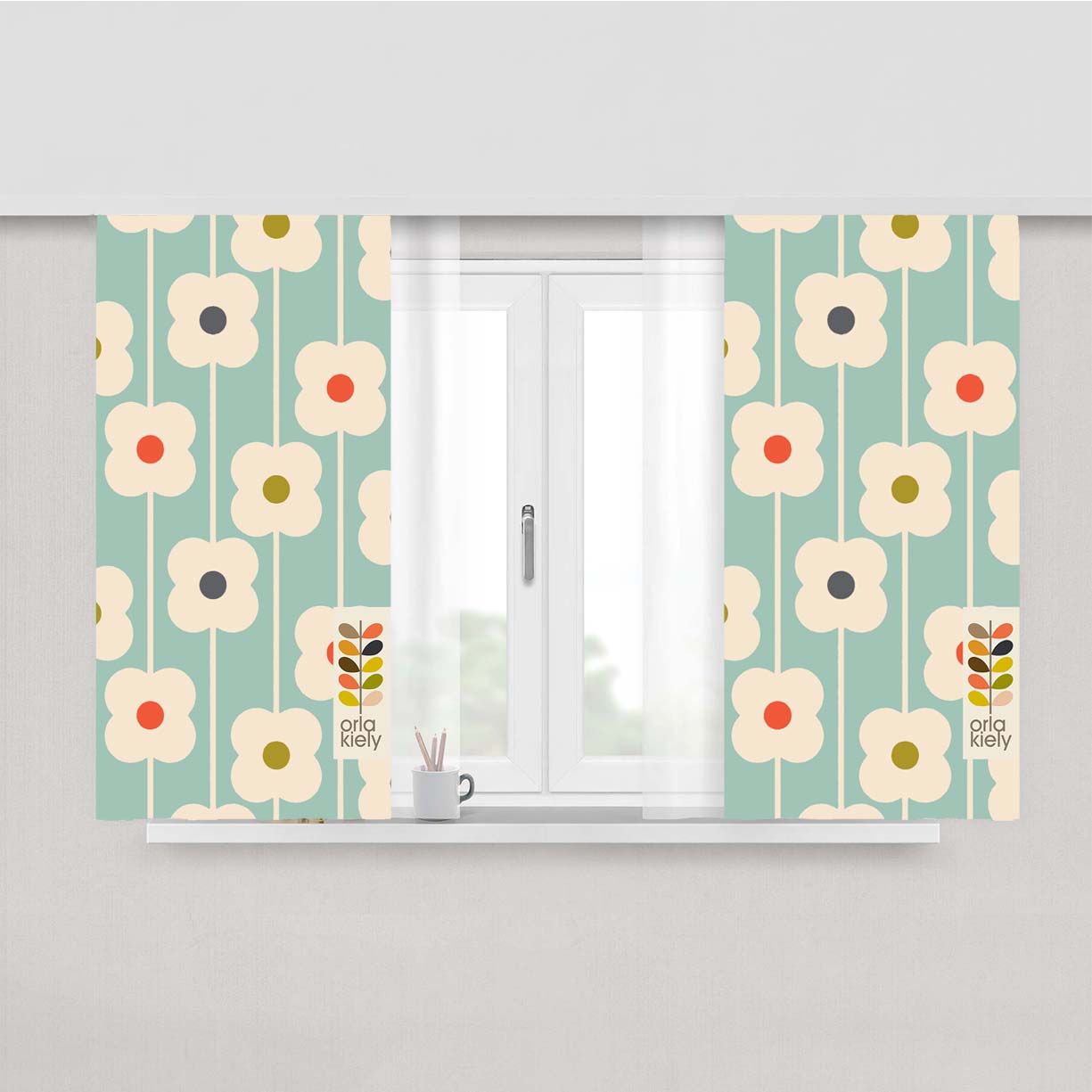 Orla Kiely Flower Pattern Peach Skin Window Curtains