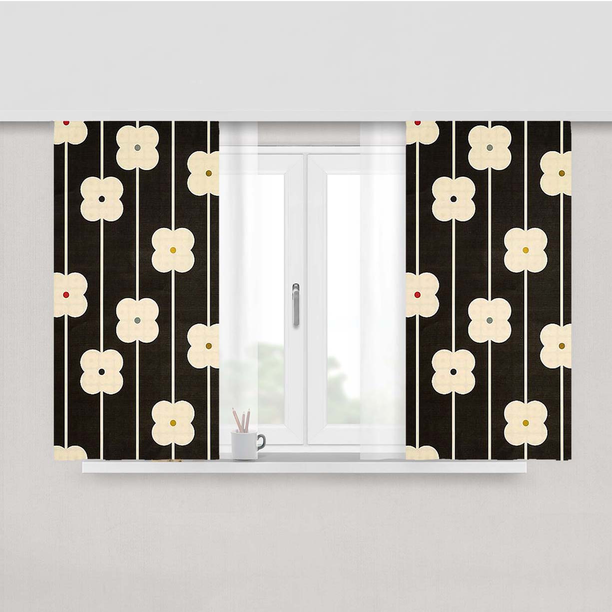 Orla Kiely Pattern Brown Grey Peach Skin Window Curtains