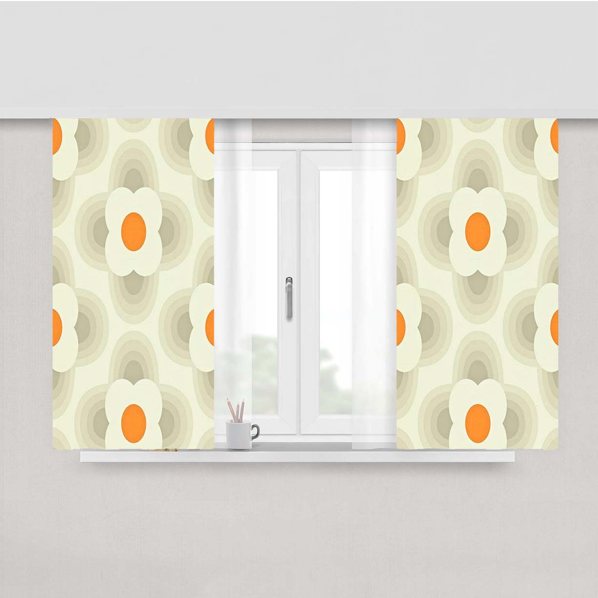 Orla Kiely Pattern White Peach Skin Window Curtains