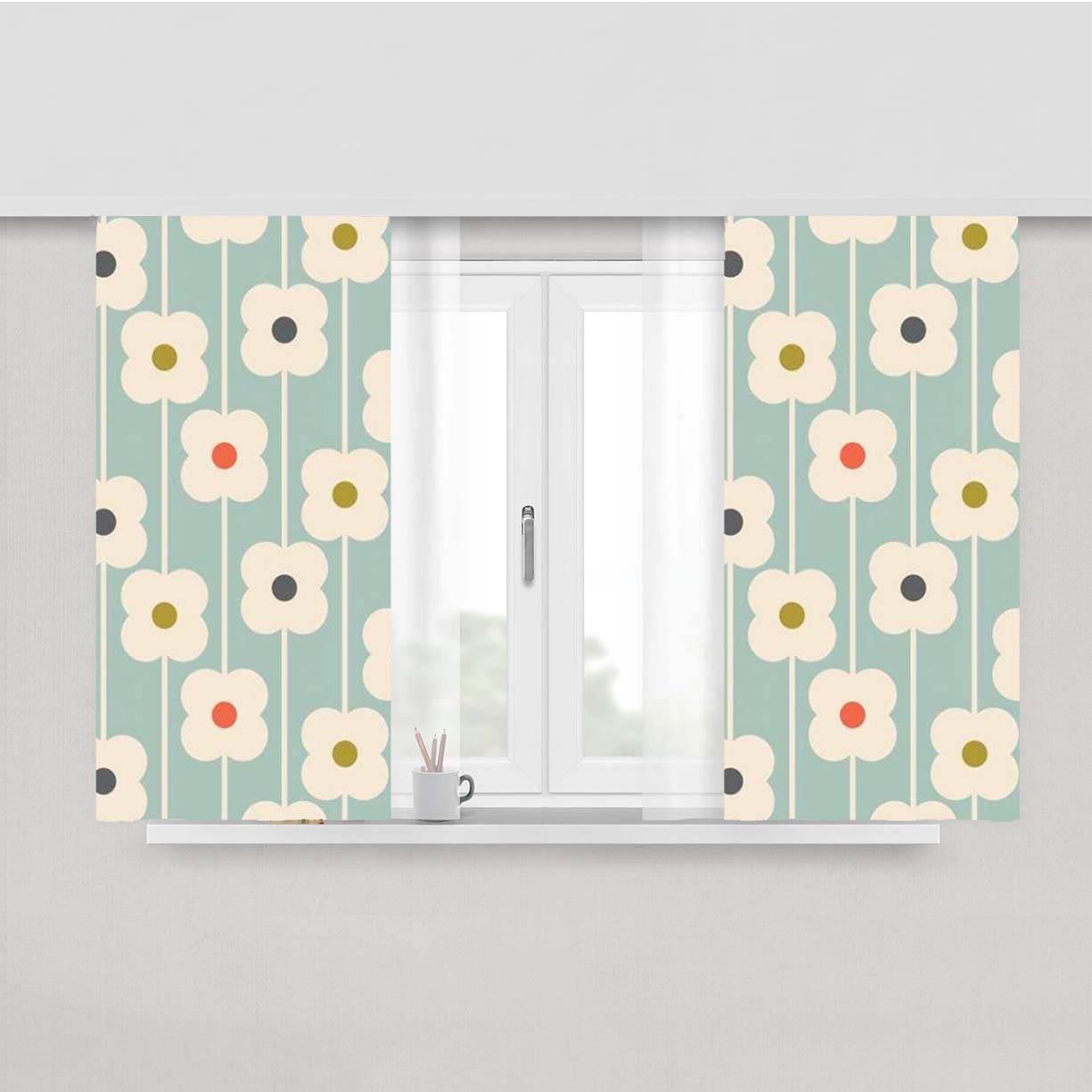 Orla Kiely Sripe Flower Pattern Peach Skin Window Curtains