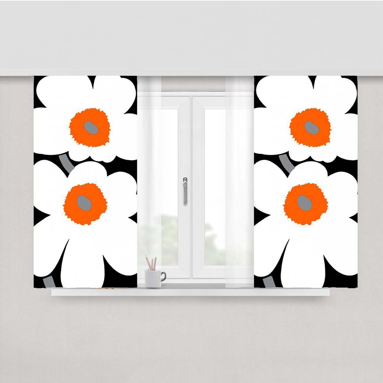 Orla Kiely Sripe Flower Pattern White Peach Skin Window Curtains