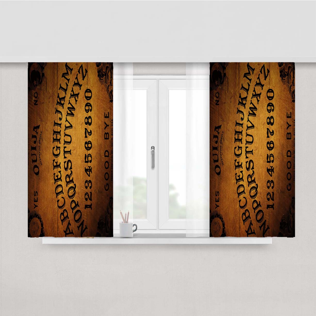 Ouija Alfabet Vintage Peach Skin Window Curtains
