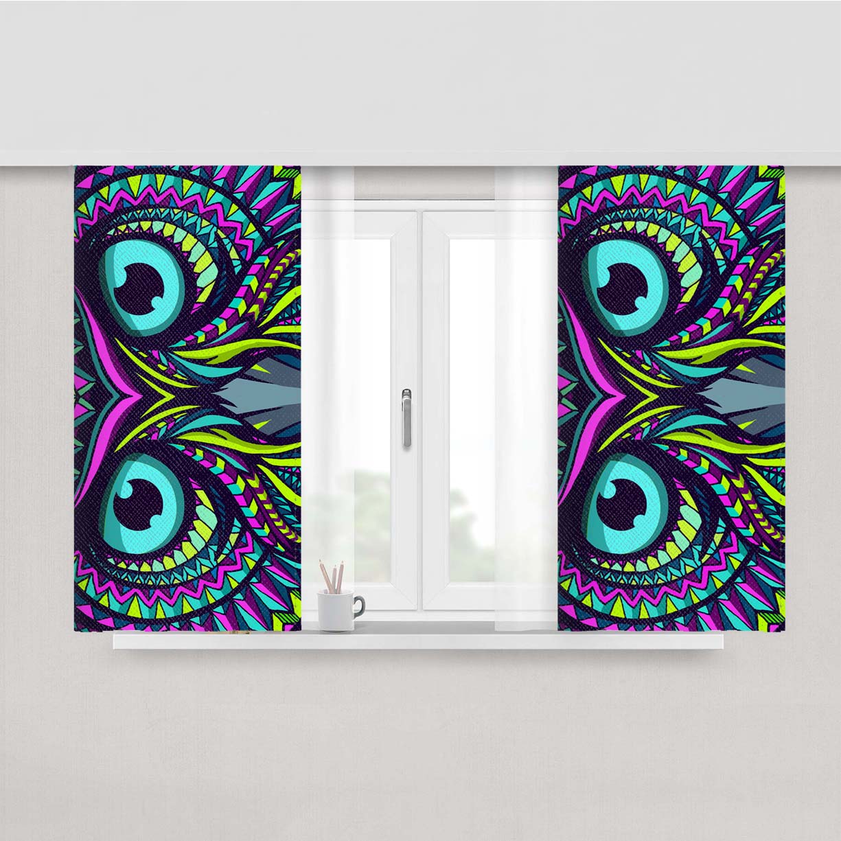 Owl Aztec Pattern Peach Skin Window Curtains