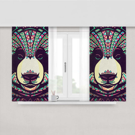 Panda Aztec Pattern Peach Skin Window Curtains