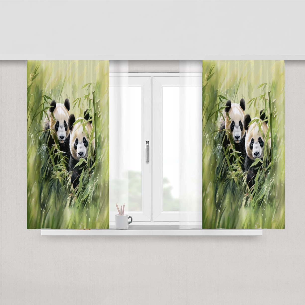 Panda Bear Peach Skin Window Curtains