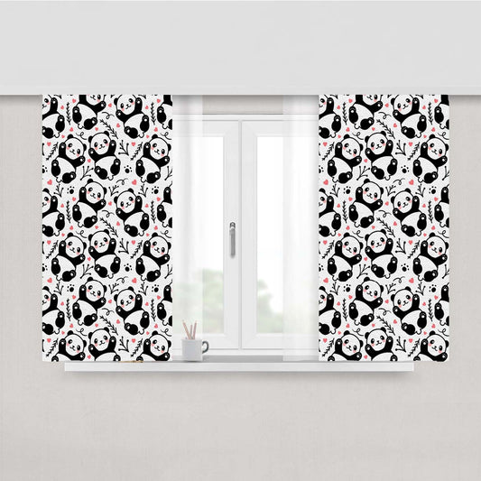 Panda Love And Cute Pattern Peach Skin Window Curtains