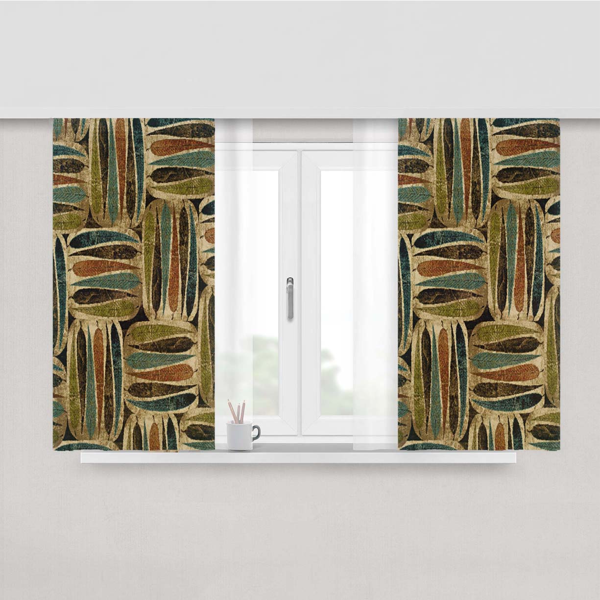 Pattern Art Mural Gold Peach Skin Window Curtains