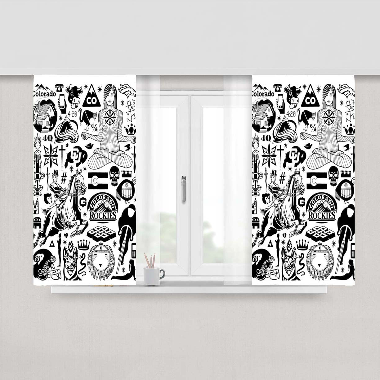 Pattern Black Tattoo Medicine Style Peach Skin Window Curtains
