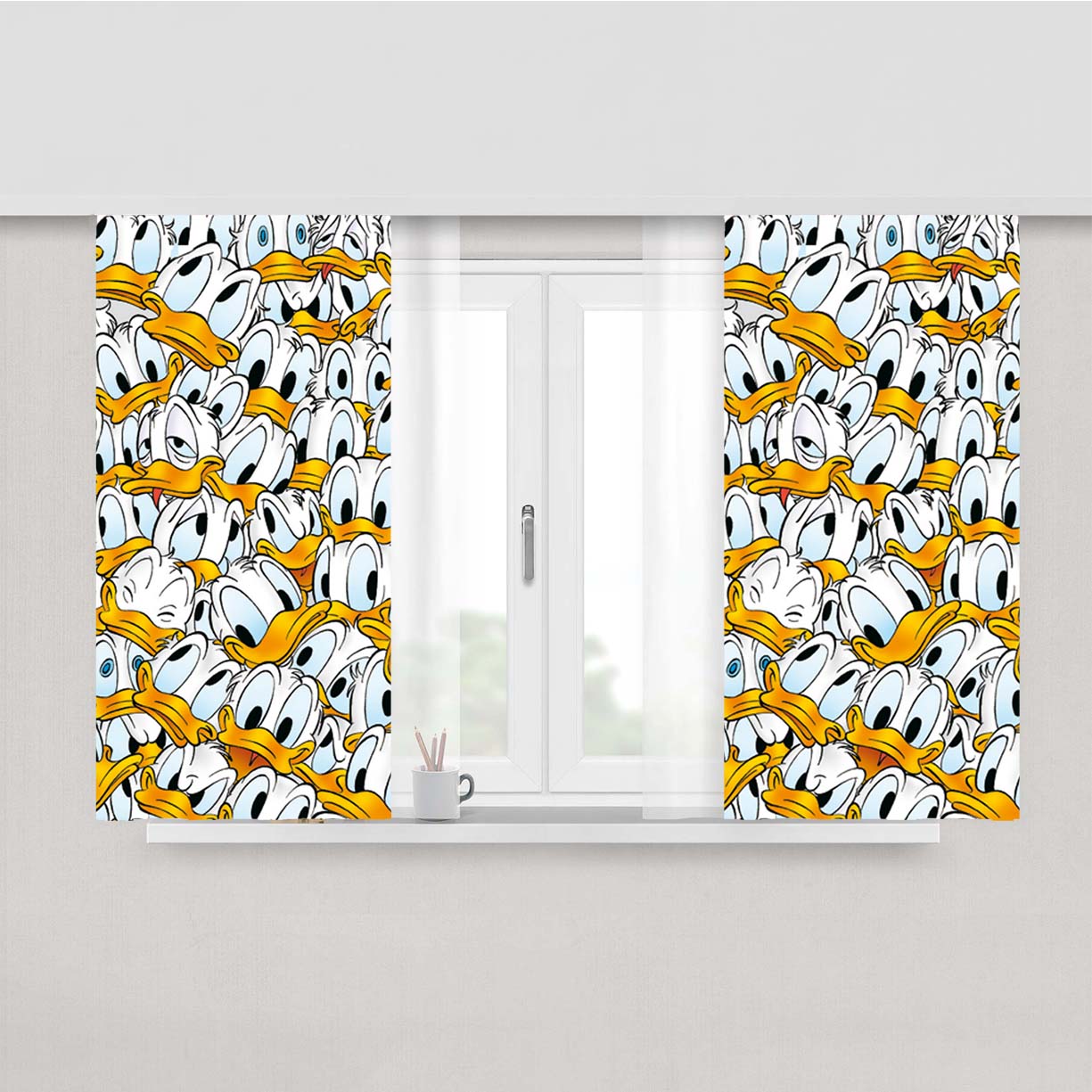 Pattern Emoticon Donald Duck Peach Skin Window Curtains
