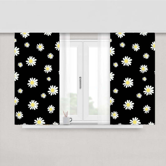 Pattern Flowers In Black Background Peach Skin Window Curtains