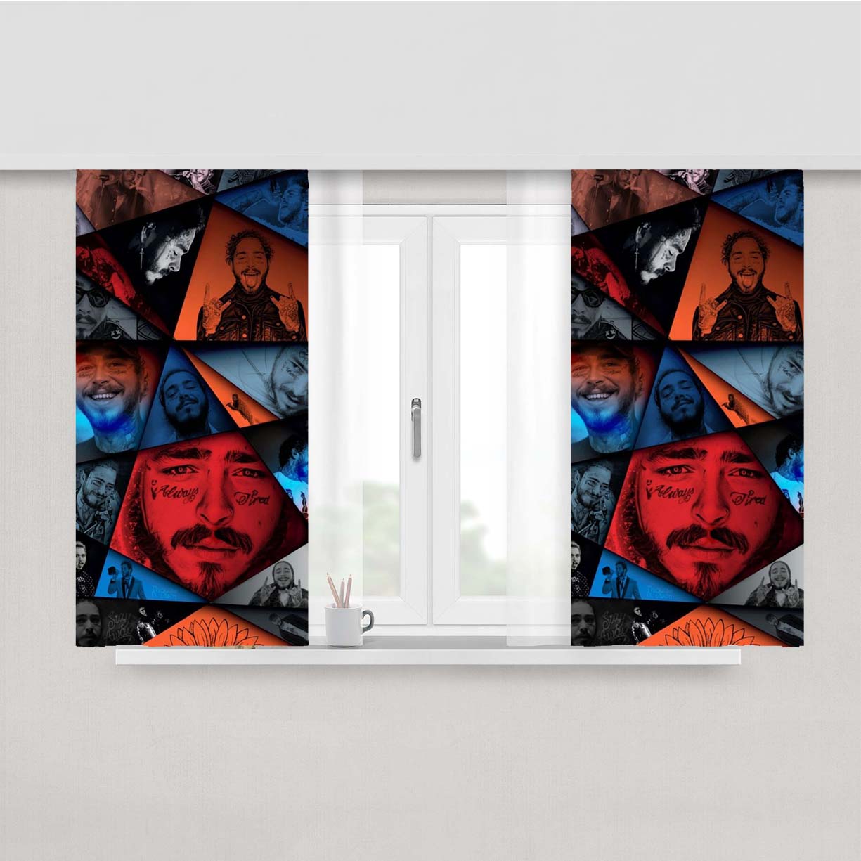 Pattern Postmalone Collage Peach Skin Window Curtains
