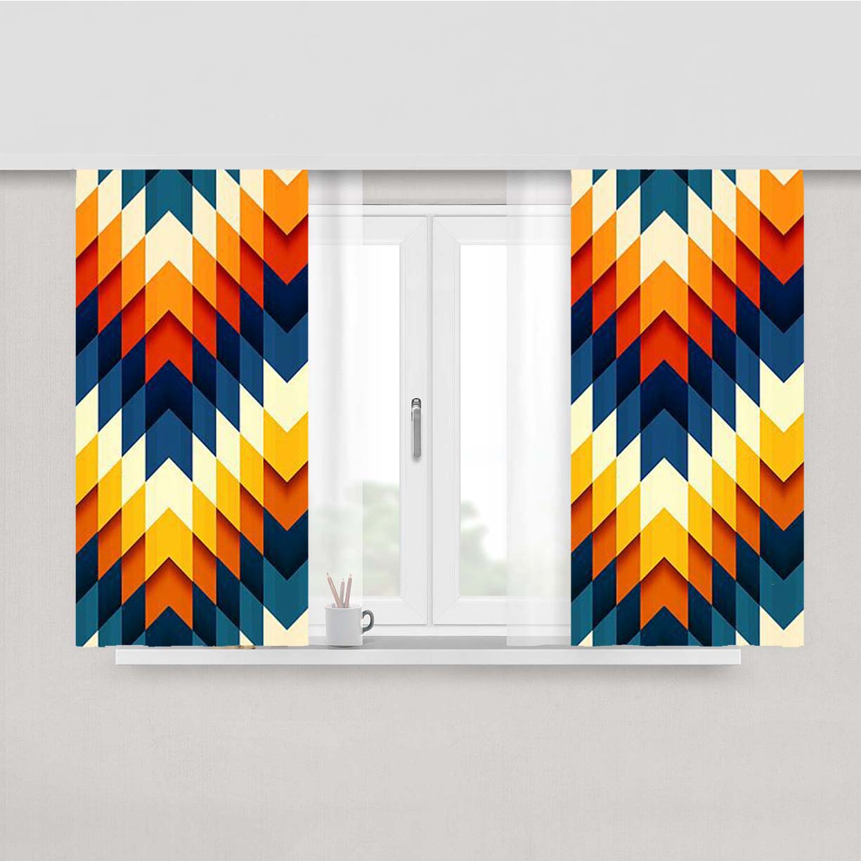 Pattern Tellow White Blue Peach Skin Window Curtains