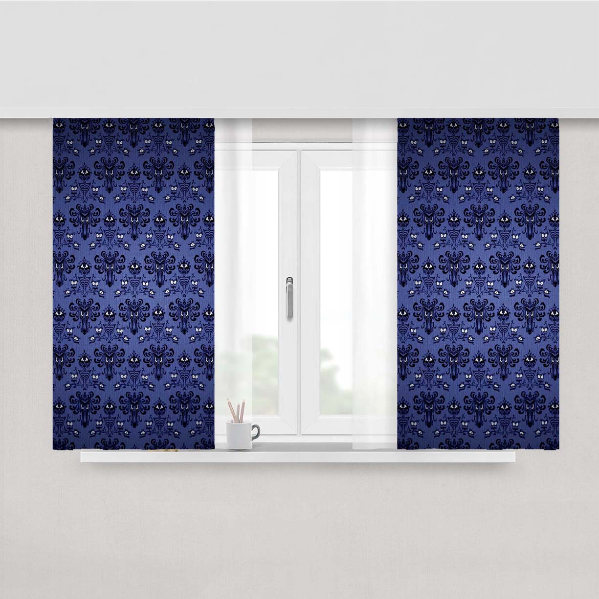 Pattern Wall Haunted Mansion Peach Skin Window Curtains