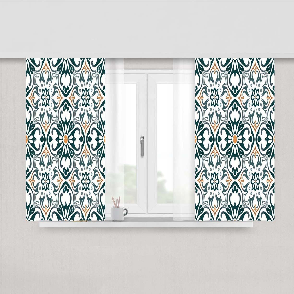 Pattern With A Floral Design Peach Skin Window Curtains