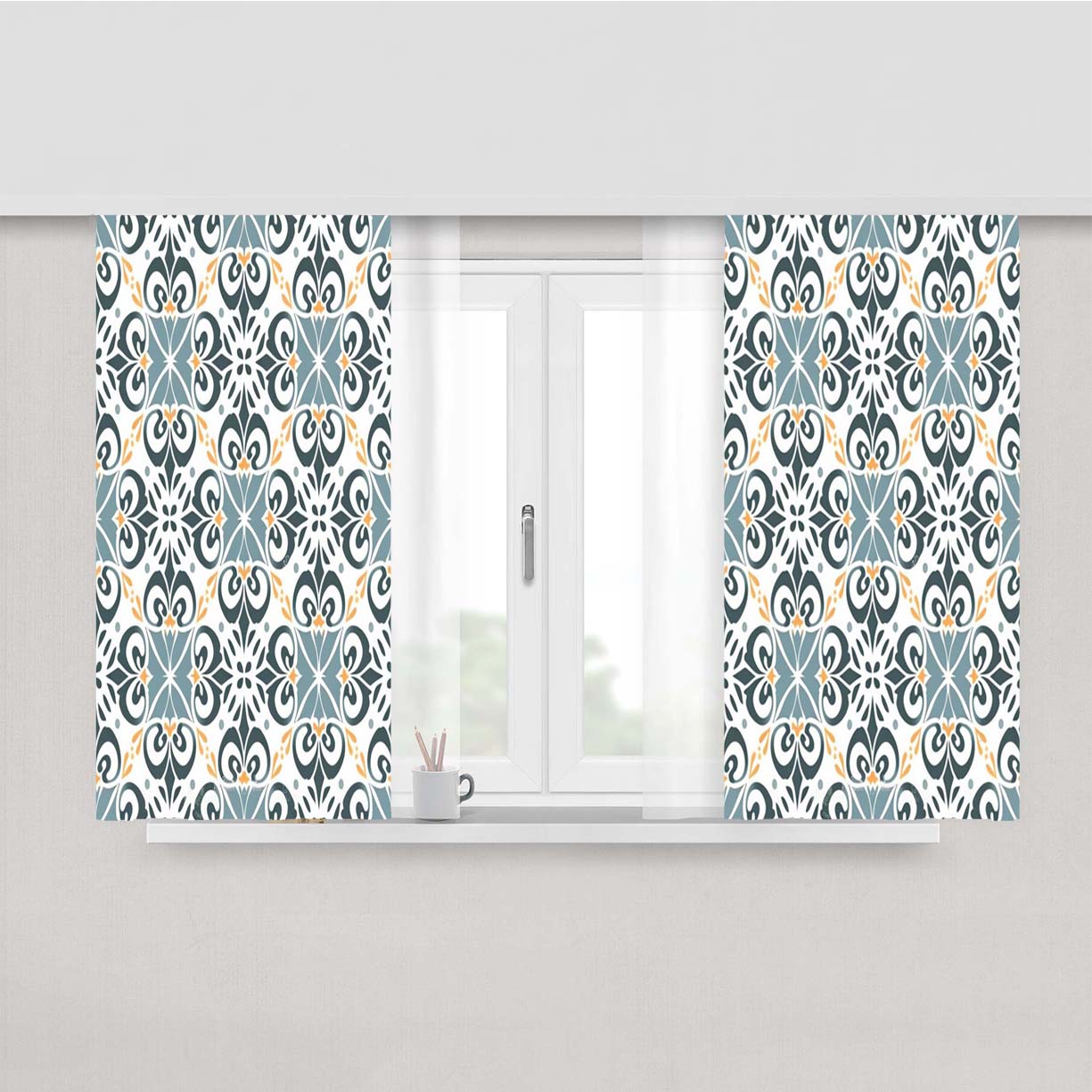 Pattern With A Floral Ornament Peach Skin Window Curtains
