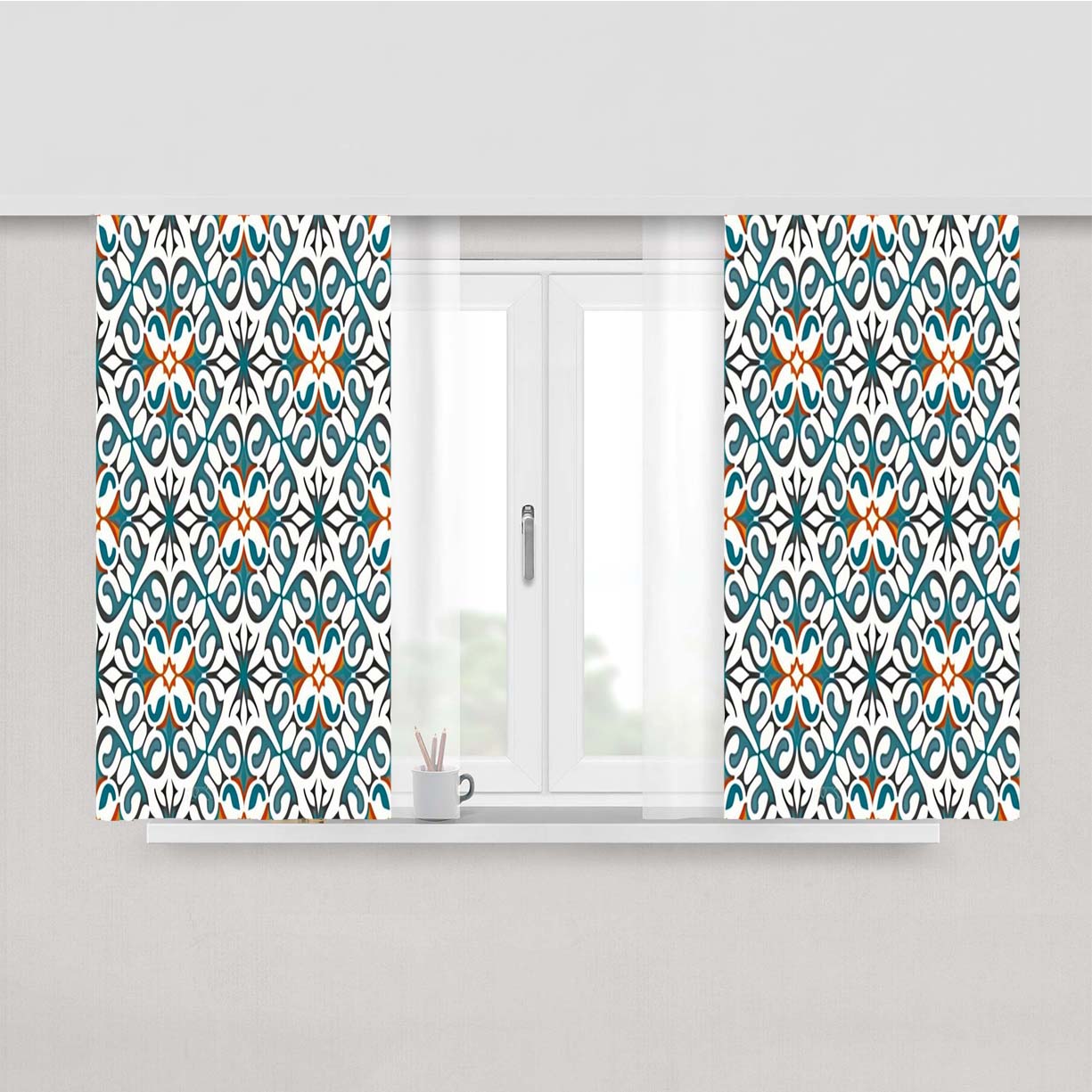 Pattern With The Letters E Peach Skin Window Curtains