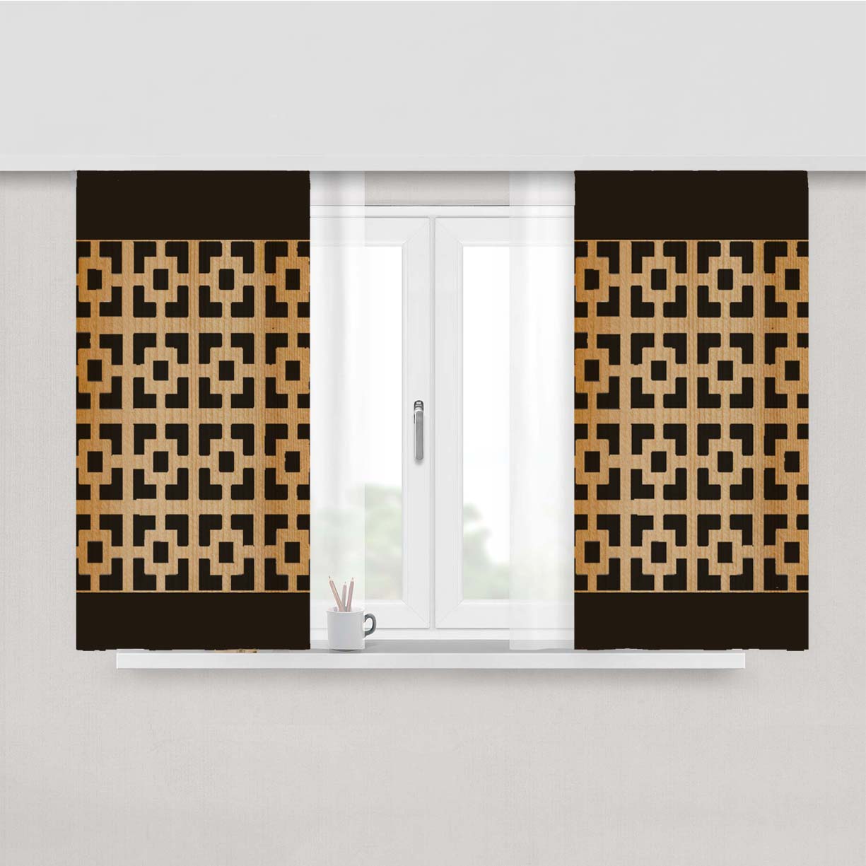 Pattern Wood Peach Skin Window Curtains