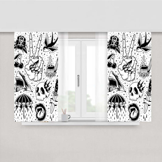 Peace Finger Bone Tattoo Pattern Peach Skin Window Curtains
