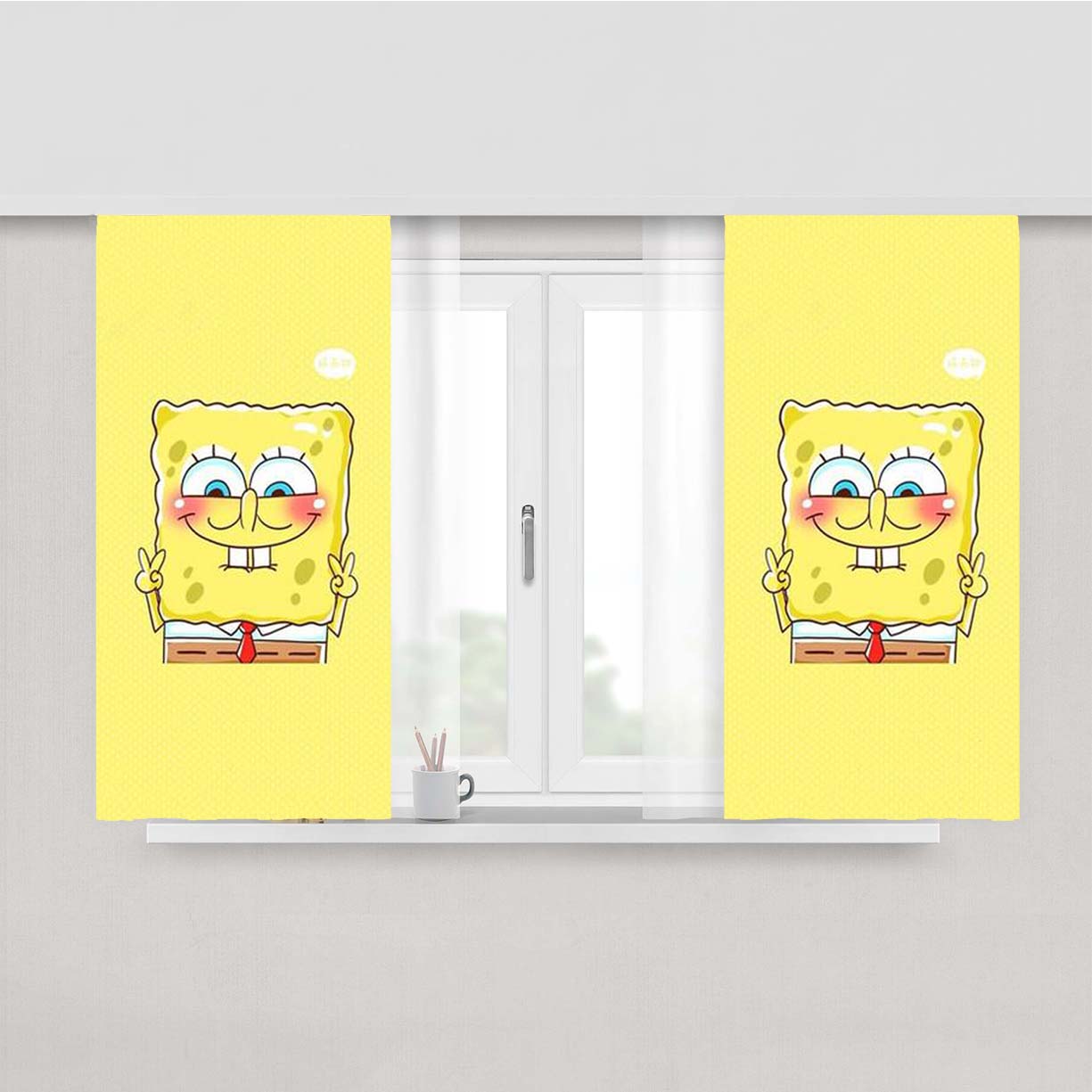 Peace Sponge Bob Peach Skin Window Curtains