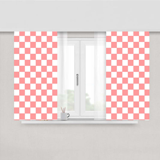 Peach Checkered Board Pattern Color Peach Skin Window Curtains