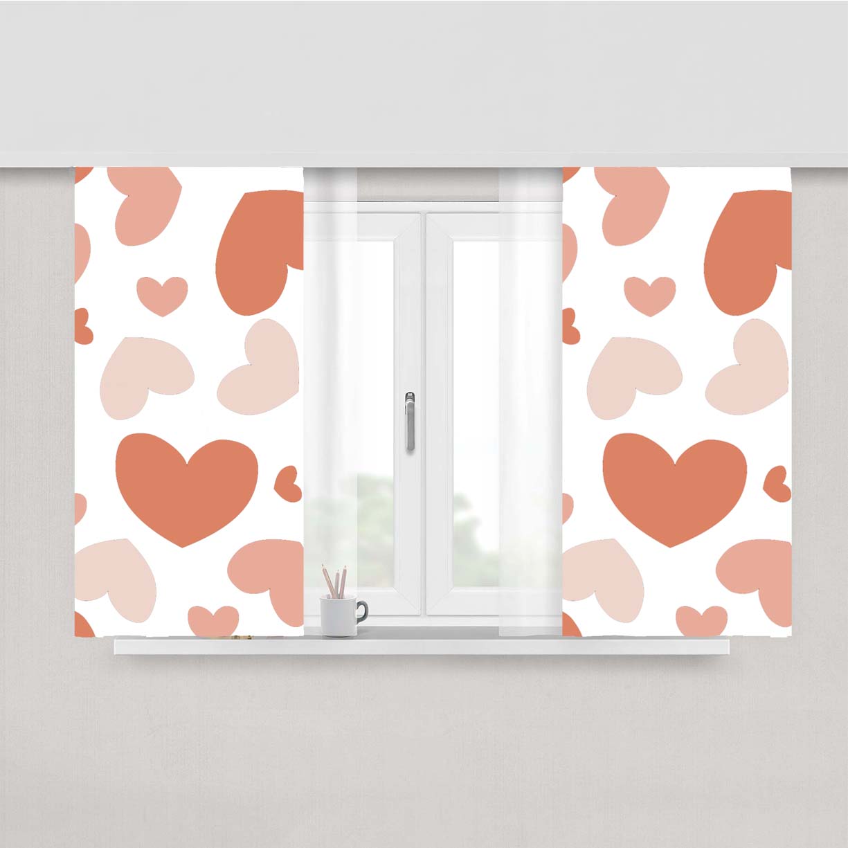 Peach Pattern Of Heart Peach Skin Window Curtains