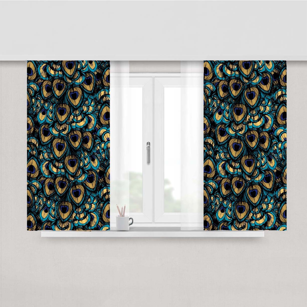 Peacock Pattern Peach Skin Window Curtains