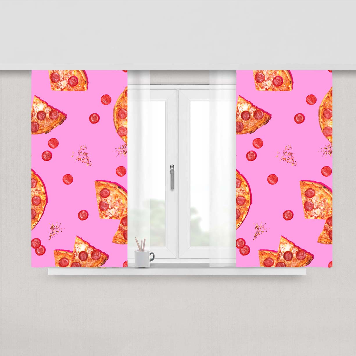 Pepperoni Lovers Pizza Pattern Peach Skin Window Curtains