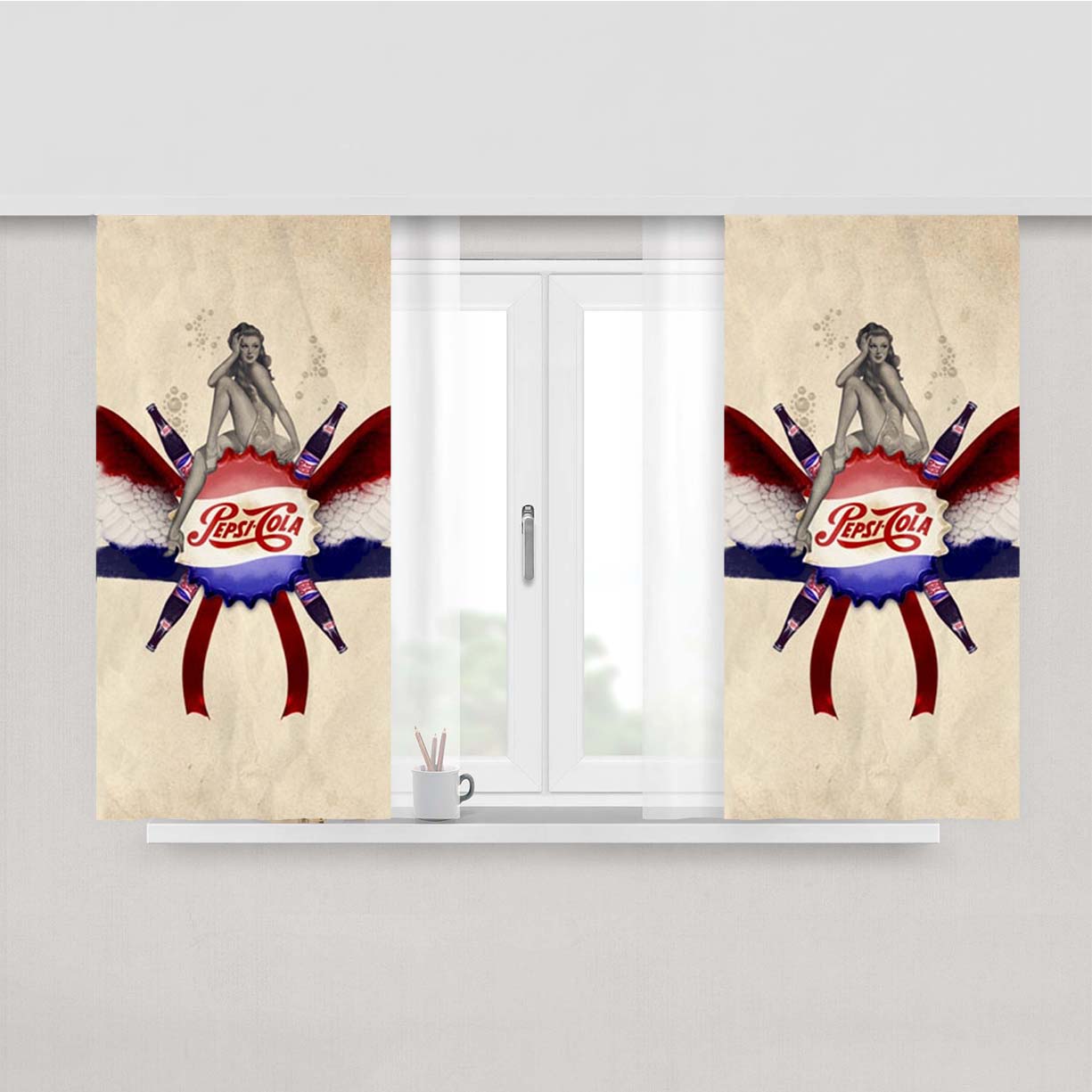 Pepsi Coca Cola Drink Peach Skin Window Curtains