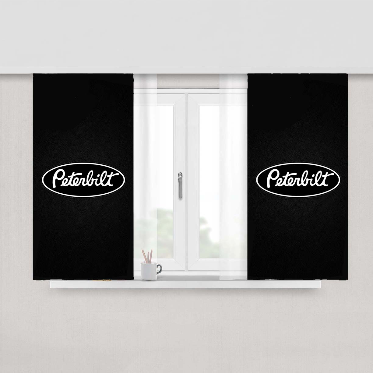 Peterbilt Logo 2 Peach Skin Window Curtains