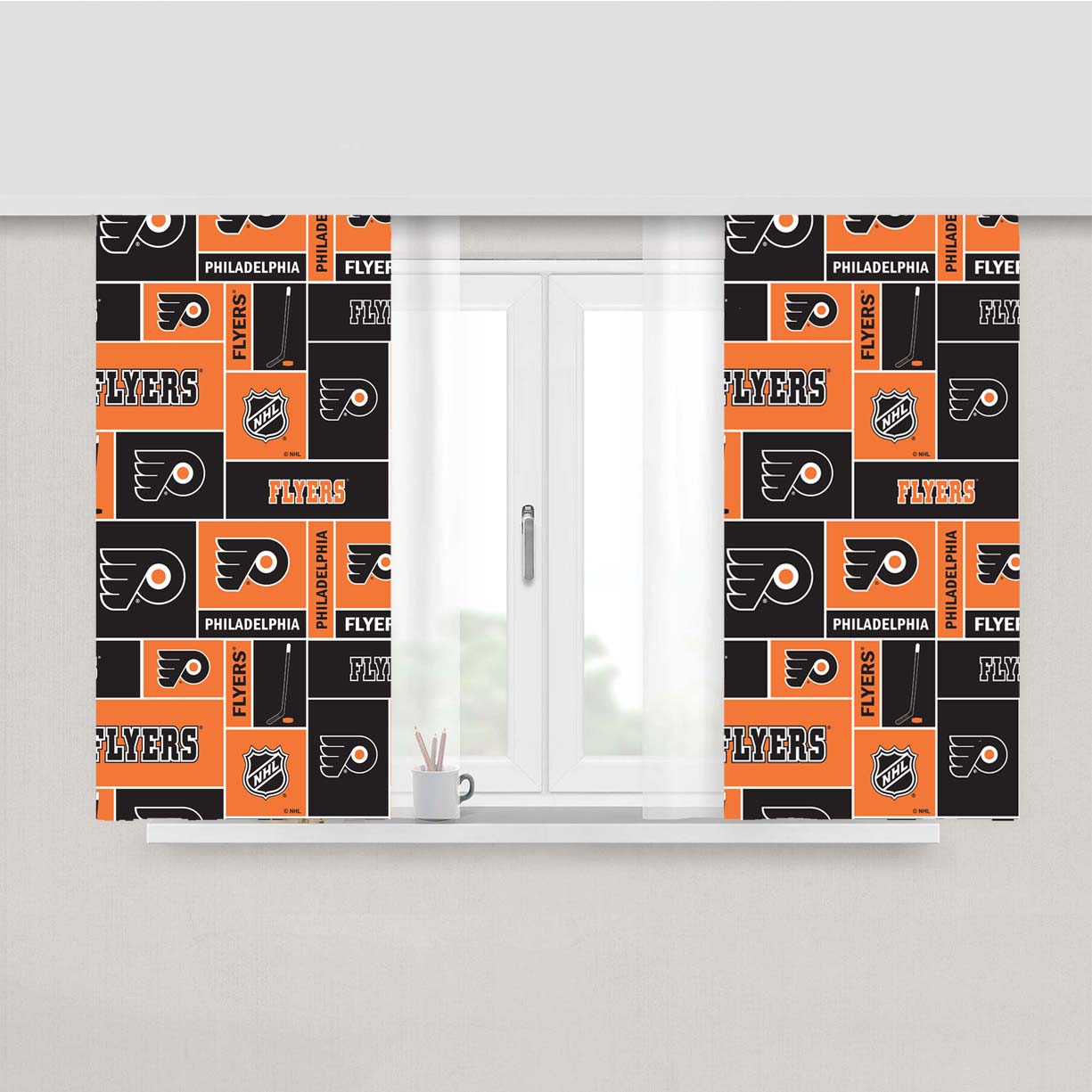 Philadelphia Flyers Nhl Pattern Logo Peach Skin Window Curtains
