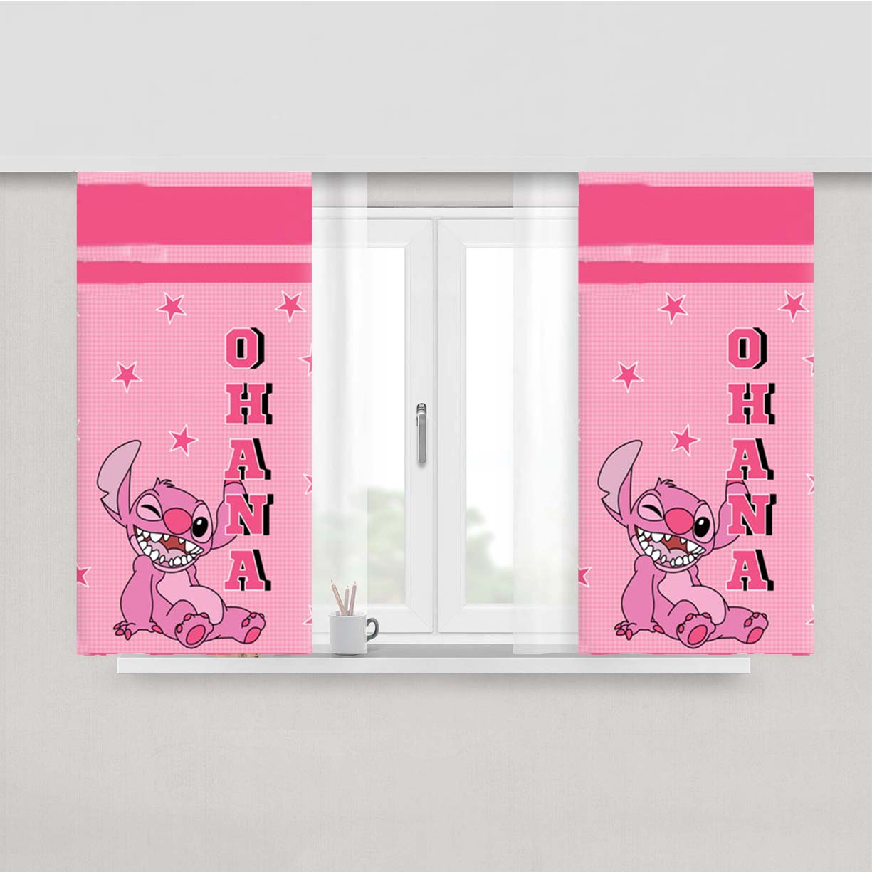 Pink Alien Ohana Peach Skin Window Curtains