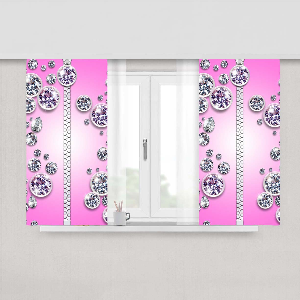 Pink Diamond Zipper Pattern Peach Skin Window Curtains