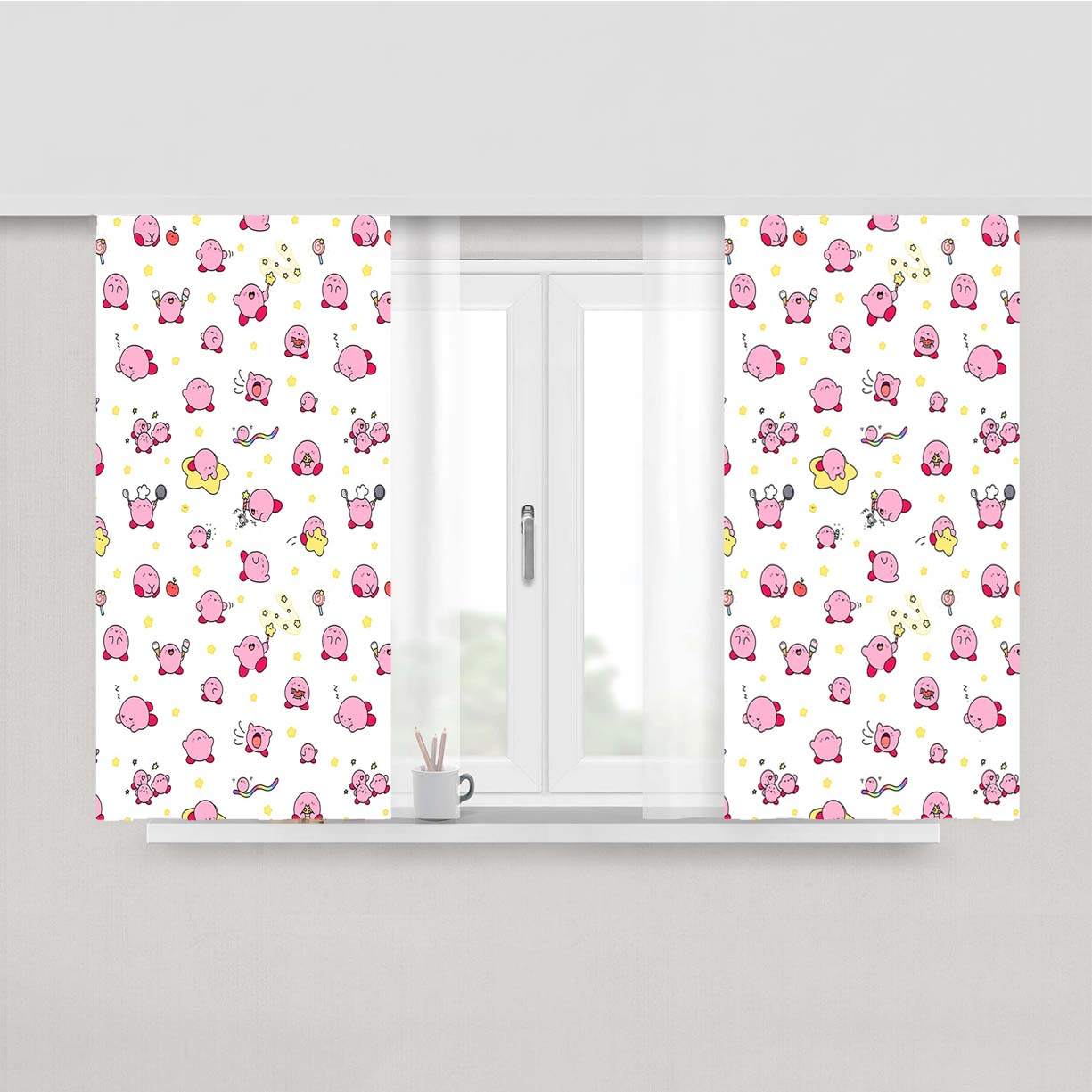 Pink Kirby Cartoon Pattern Peach Skin Window Curtains