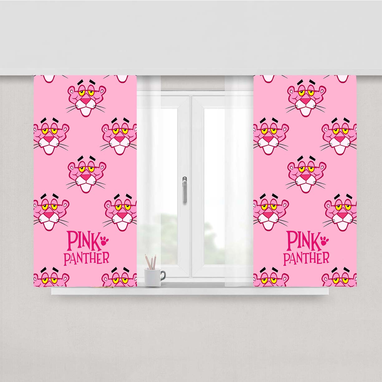 Pink Panther Pattern Face Peach Skin Window Curtains