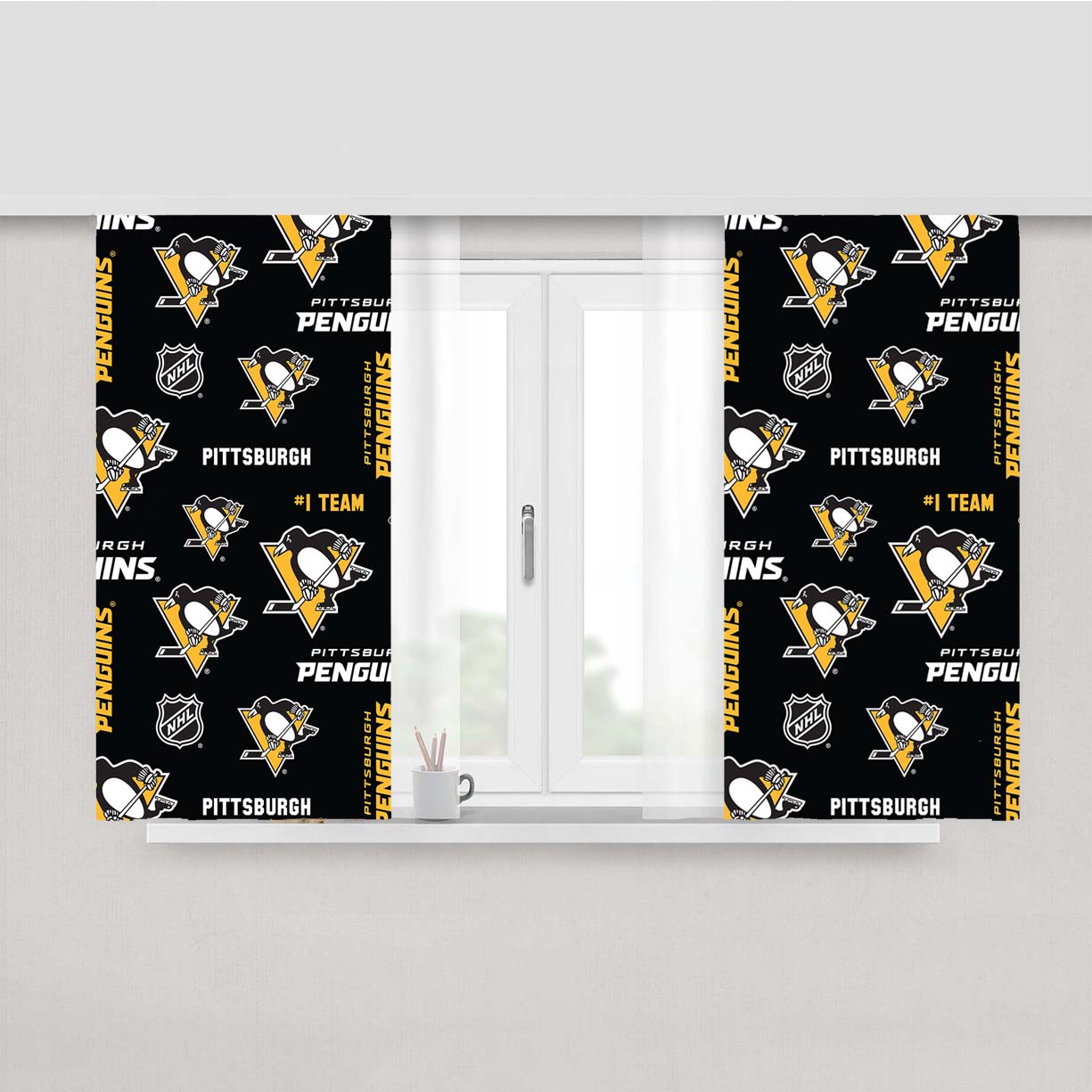 Pittsburgh Penguin Pattern Peach Skin Window Curtains