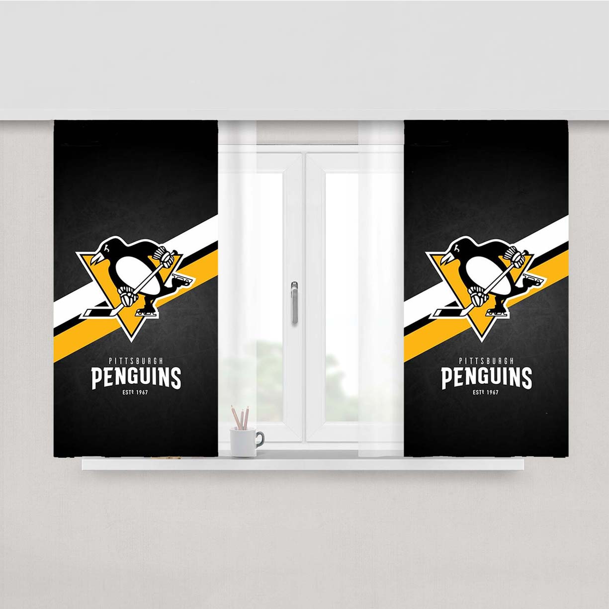 Pittsburgh Penguins Logo Peach Skin Window Curtains