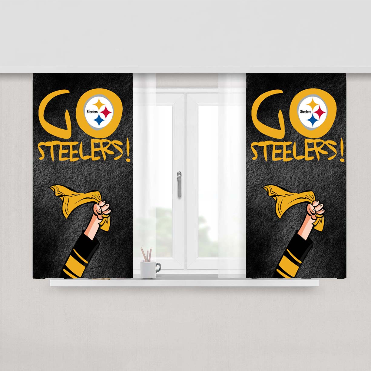 Pittsburgh Steelers Go Steelers Peach Skin Window Curtains