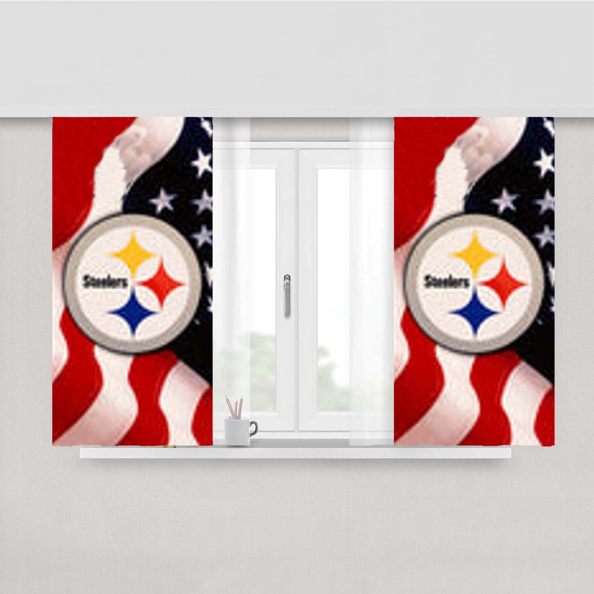 Pittsburgh Steelers Usa Flag Peach Skin Window Curtains