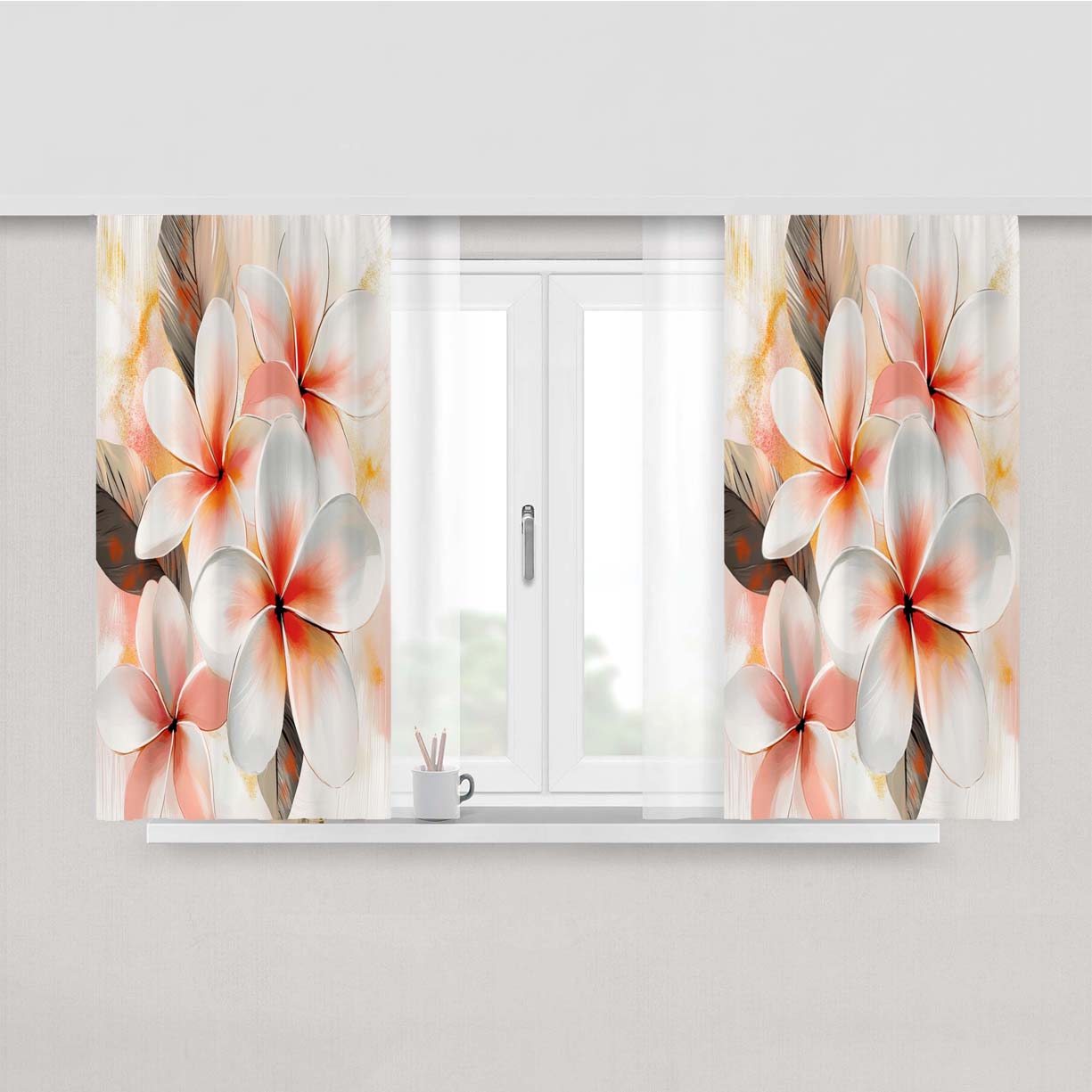 Plumeria Floral Peach Skin Window Curtains