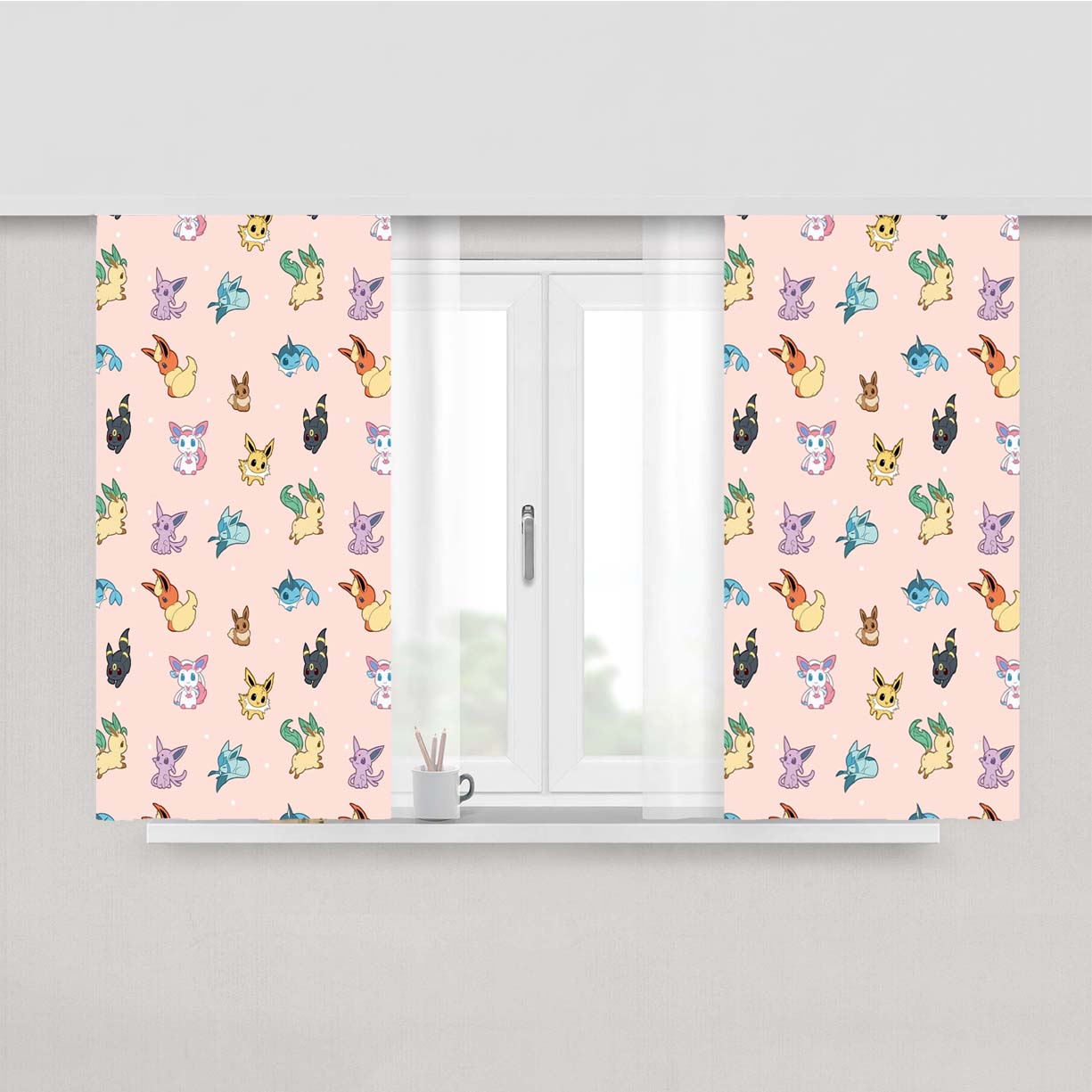 Pokemon Eevee Evolution Pattern Peach Skin Window Curtains