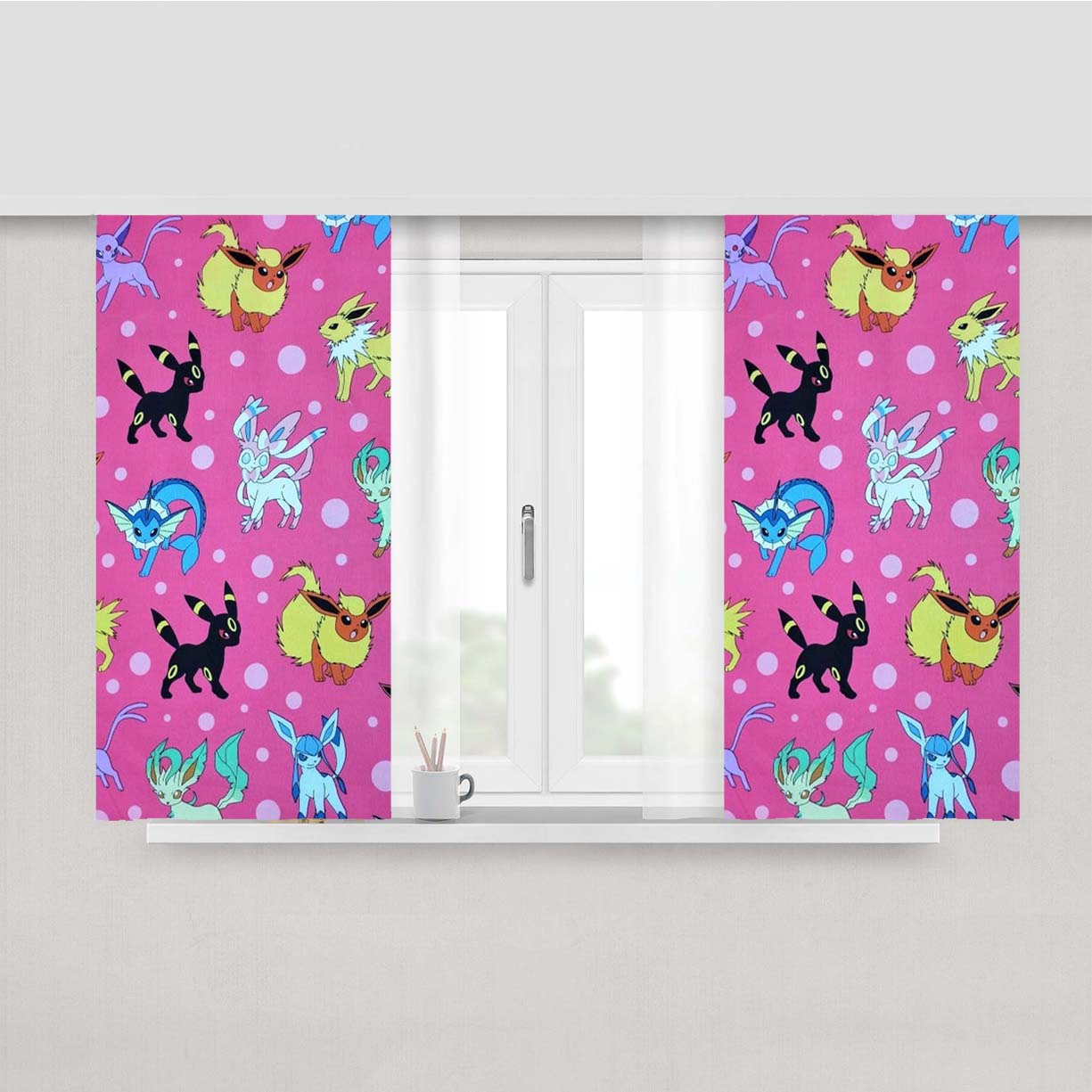 Pokemon Eeveelutions Pattern Peach Skin Window Curtains