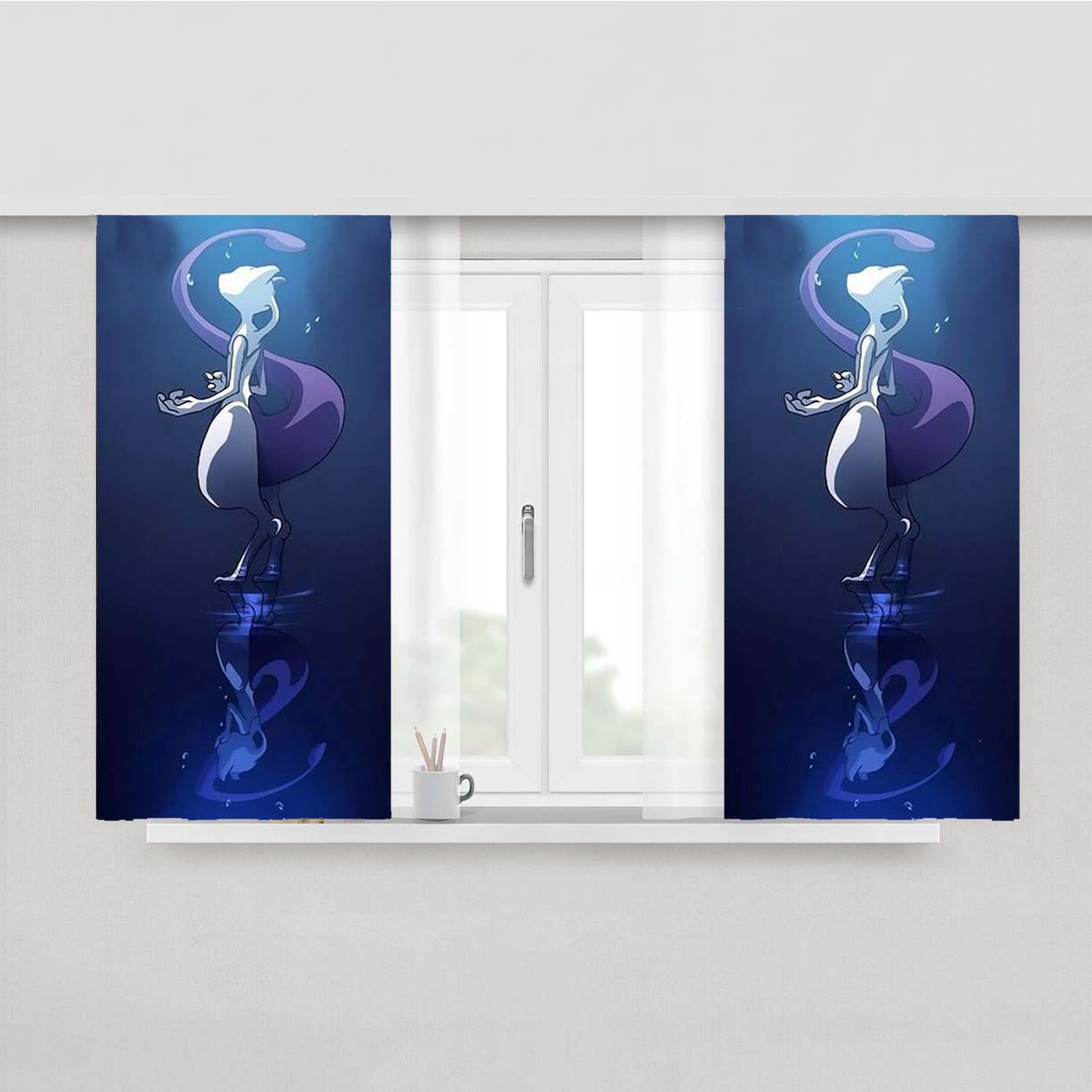 Pokemon Mewtwo Cartoon Peach Skin Window Curtains