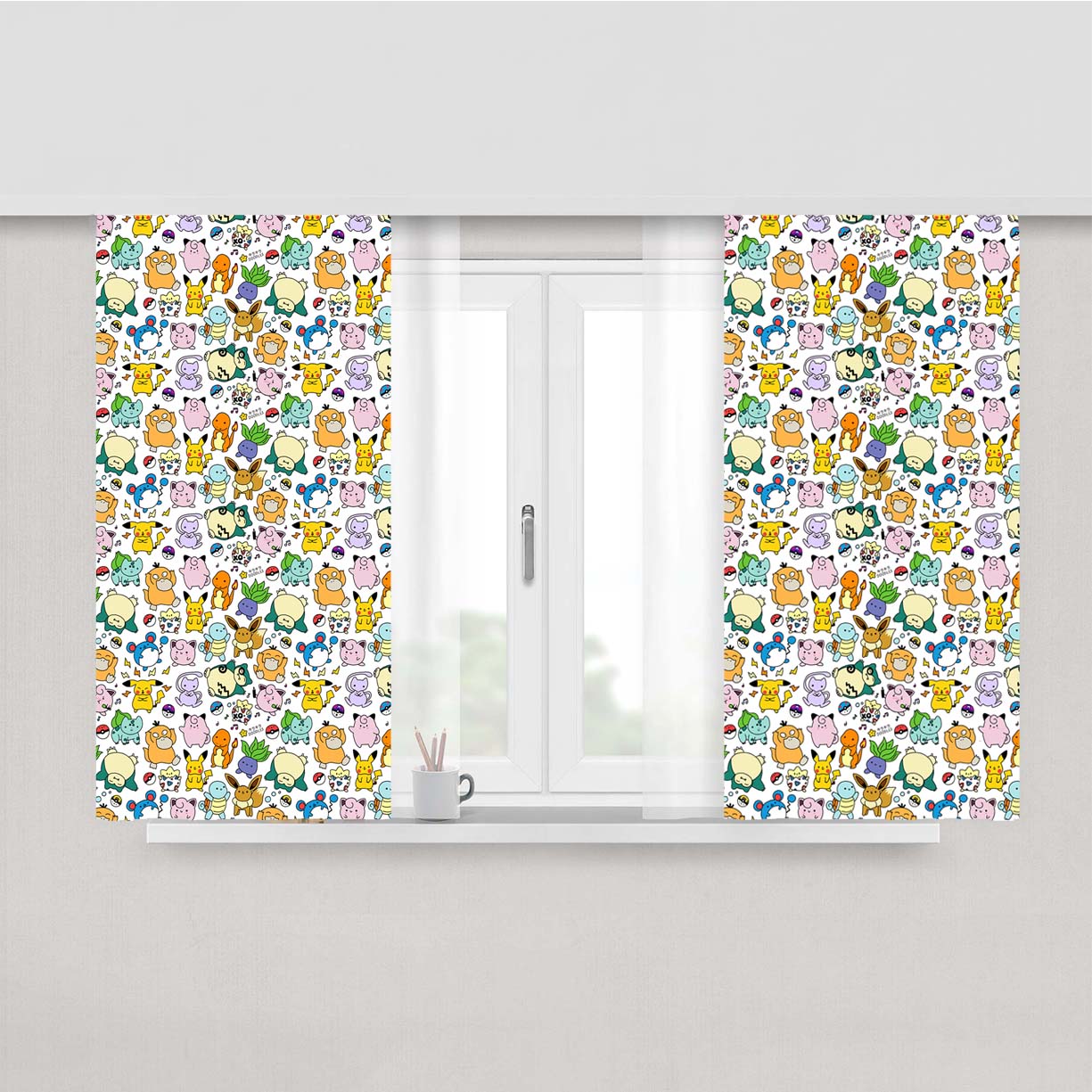 Pokemon Pattern Peach Skin Window Curtains