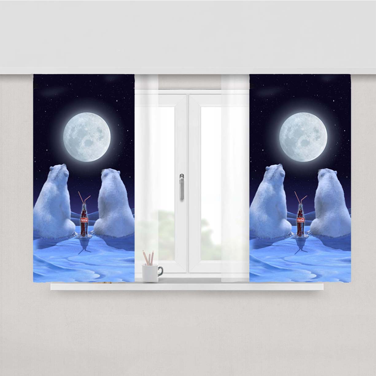 Polar Bears Coca Cola Peach Skin Window Curtains