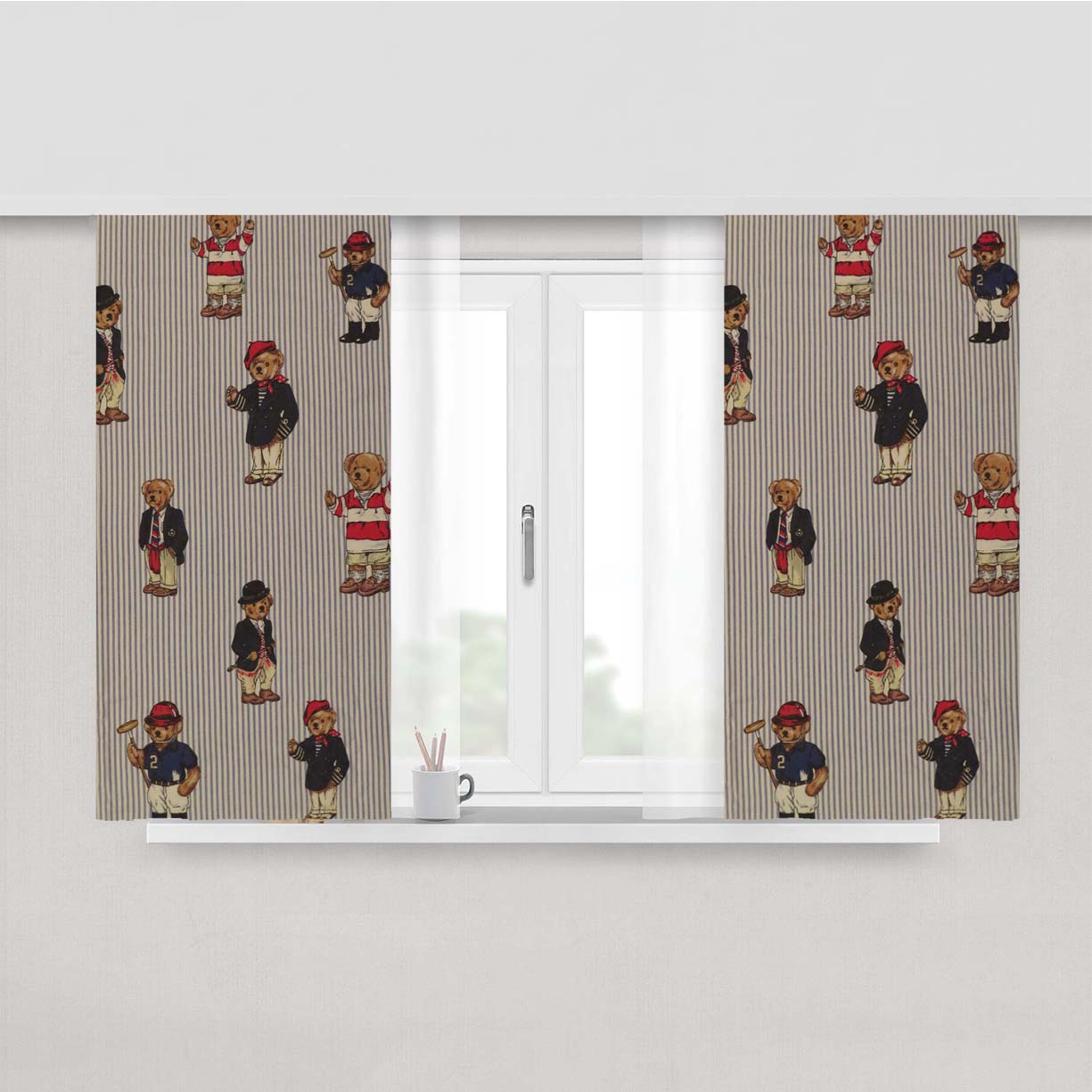 Polo Bear Pattern Suit Peach Skin Window Curtains