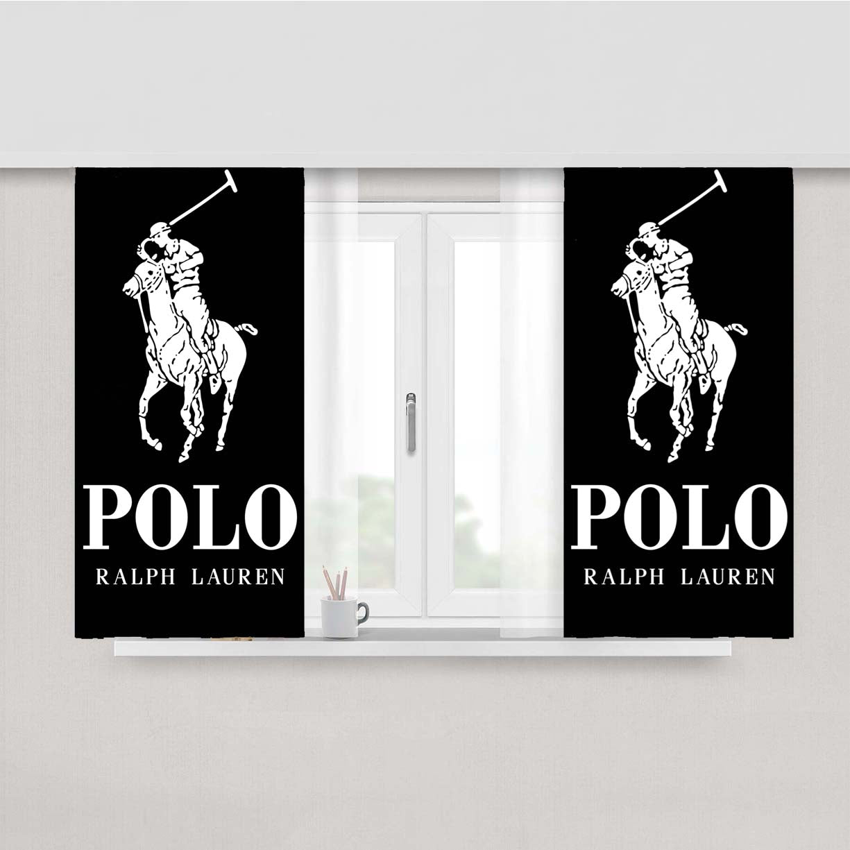 Polo Ralph Lauren Logo Black White Peach Skin Window Curtains