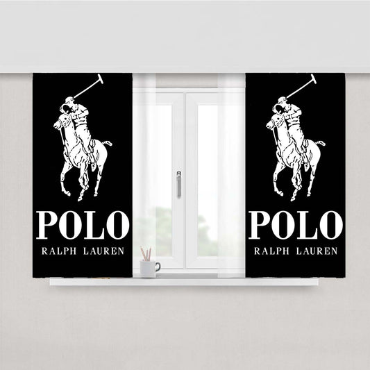 Polo Ralph Lauren Logo Black White Peach Skin Window Curtains