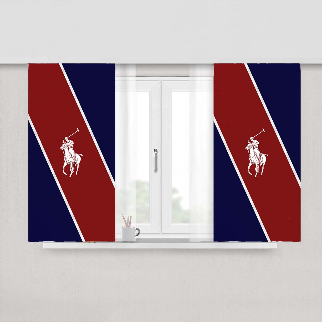 Polo Ralph Lauren Stripe Logo Peach Skin Window Curtains