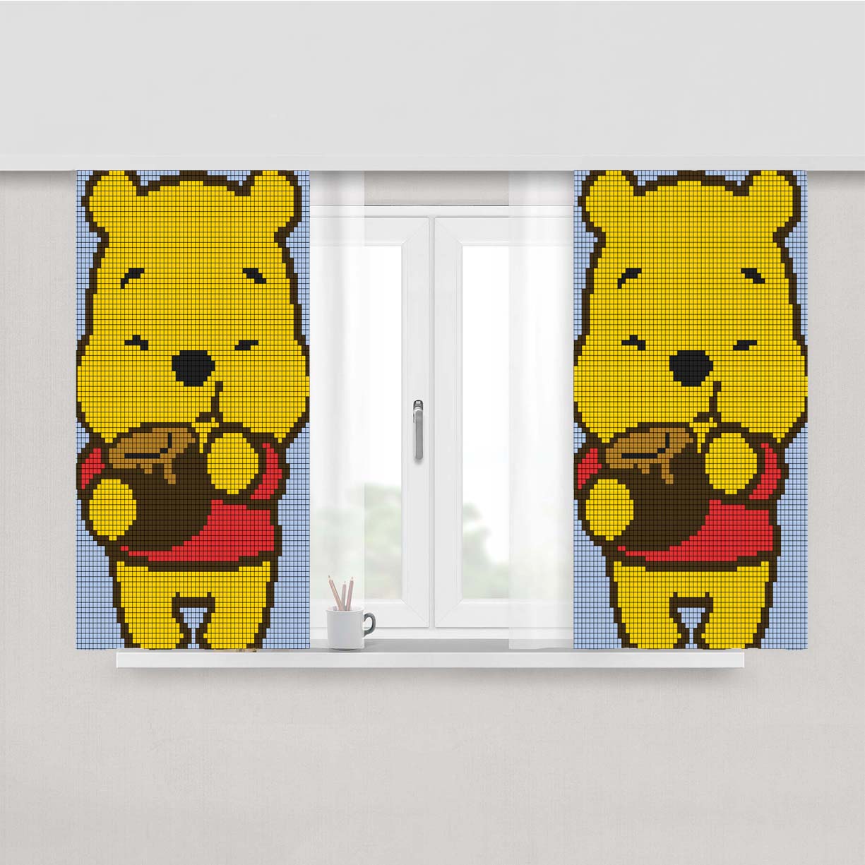 Pooh Pattern Peach Skin Window Curtains